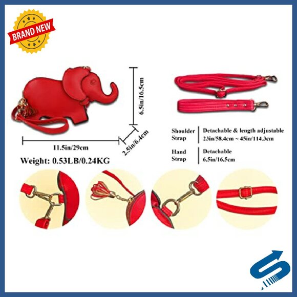 PU Leather Elephant Shoulder Bag Adjustable Strap Waterproof Purse - Picture 3 of 8